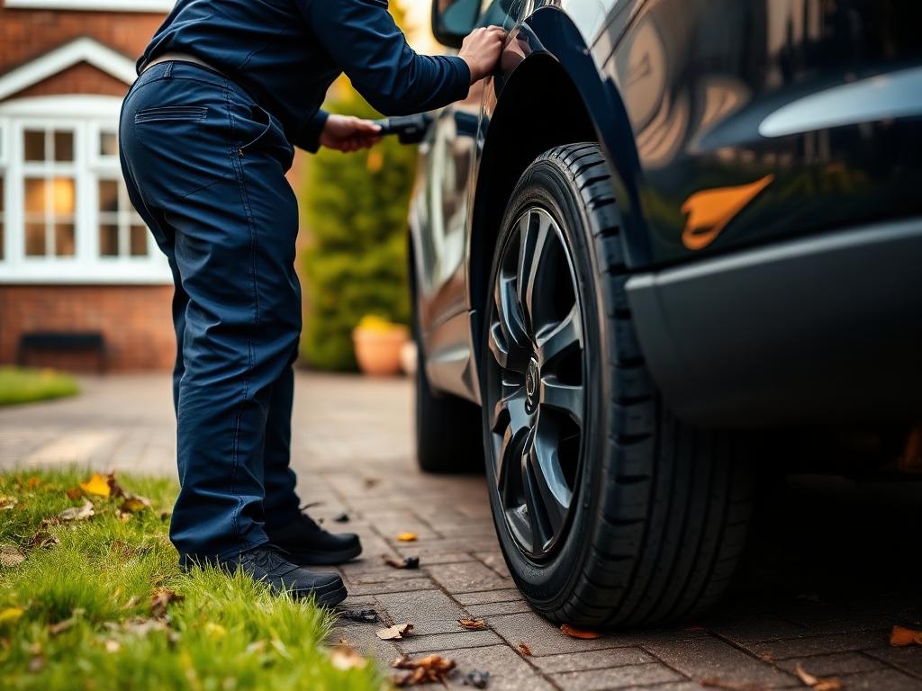 HEAVENLY mobile mechanic working on a car engine on a UK residential street